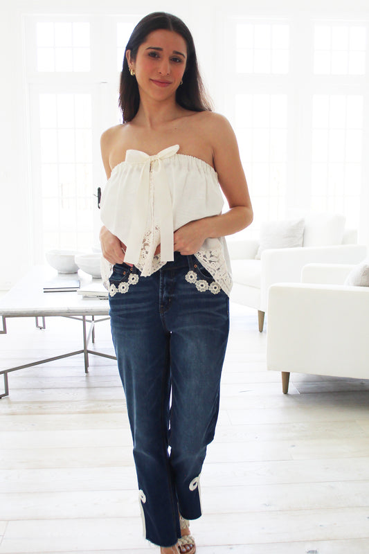 Daisy Upcycled Bow Jeans