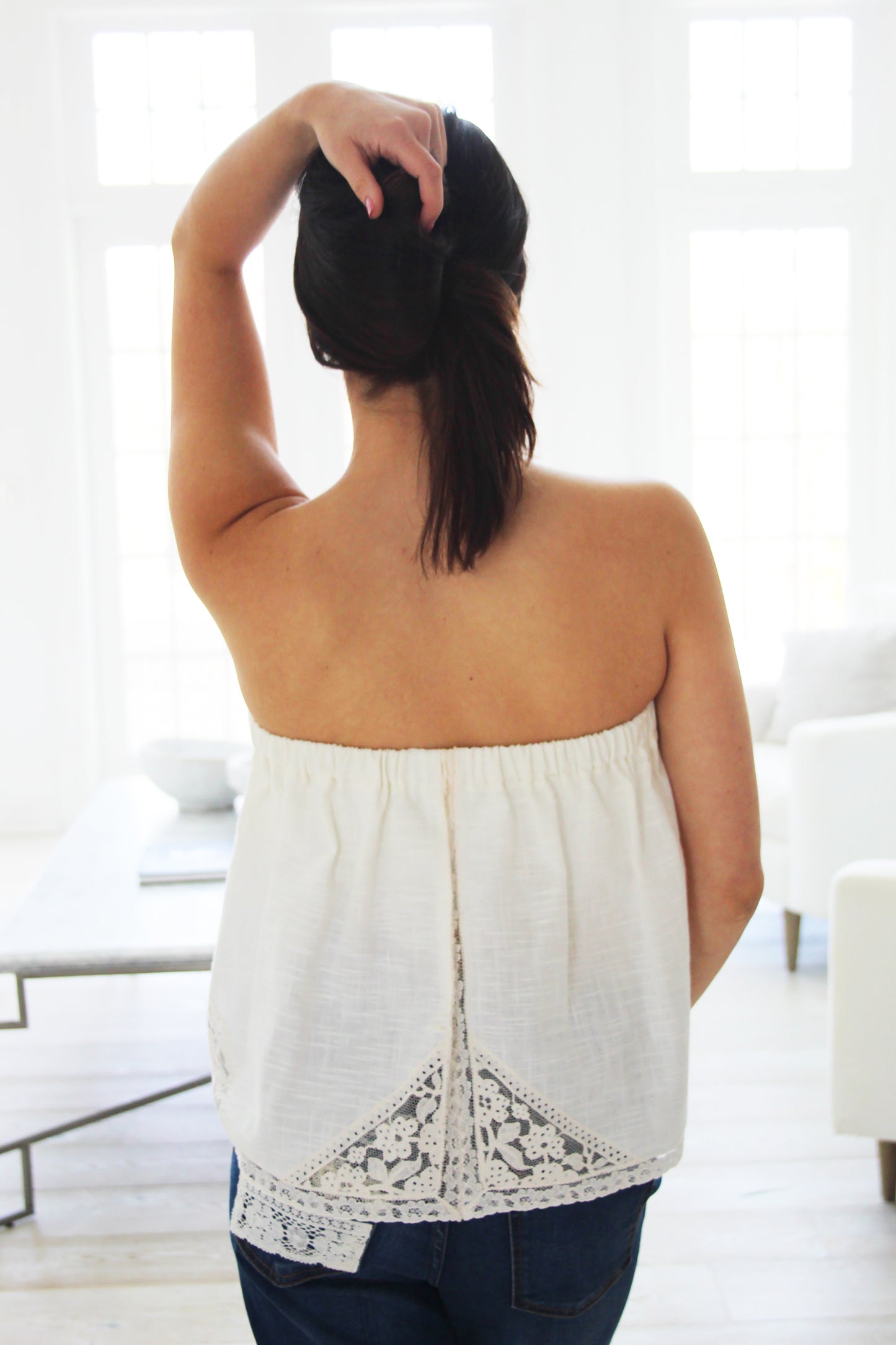 Ophelia Vintage Linen Strapless Top