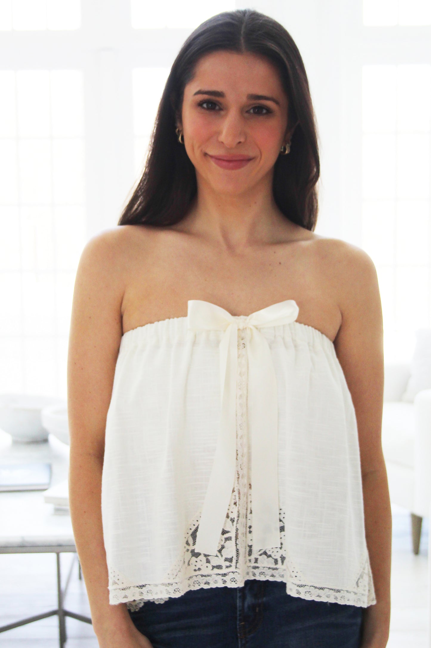 Ophelia Vintage Linen Strapless Top