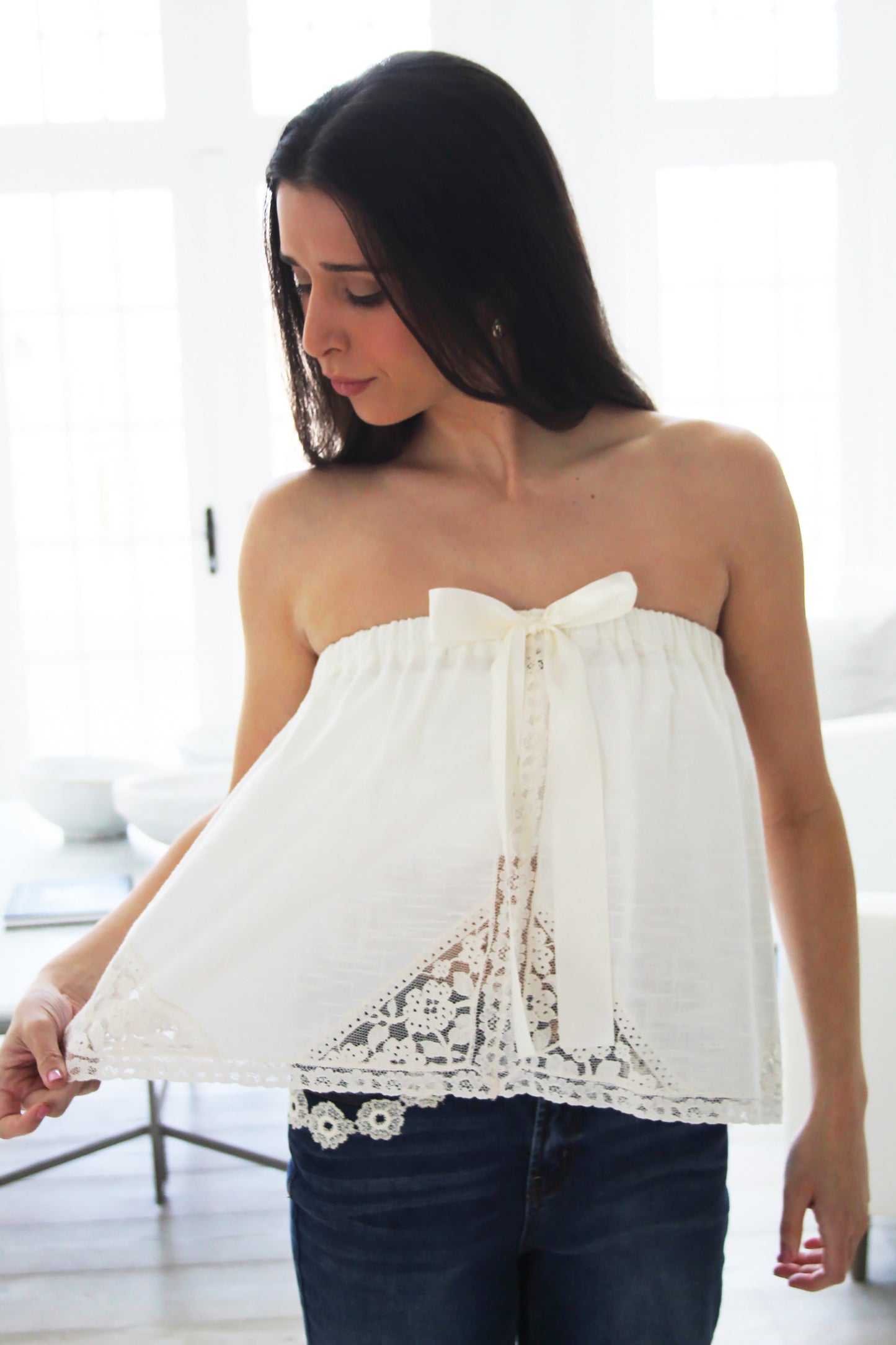 Ophelia Vintage Linen Strapless Top