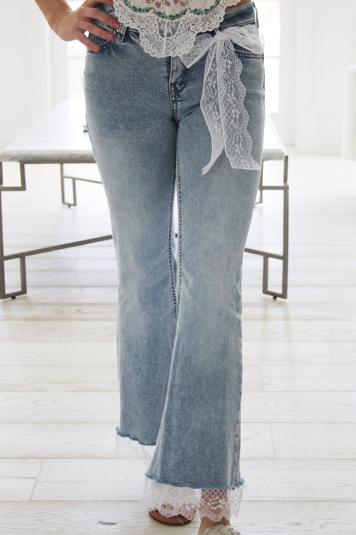 Georgia Upcycled White Lace Jeans