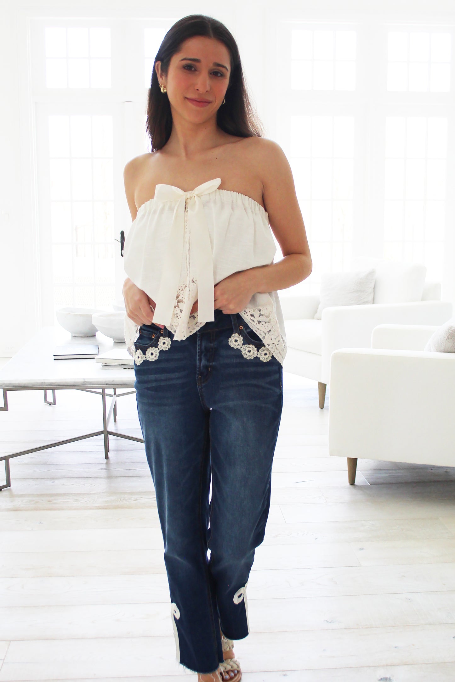 Daisy Upcycled Bow Jeans